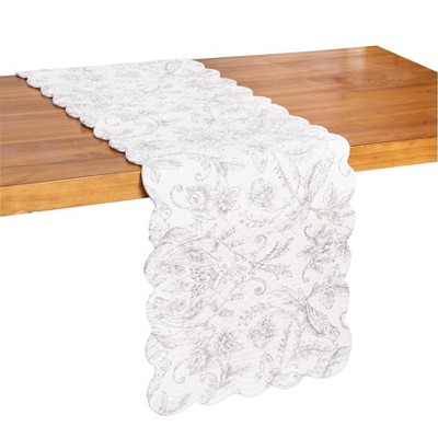 Grey and White Cotton Songbird Pattern Table Runner