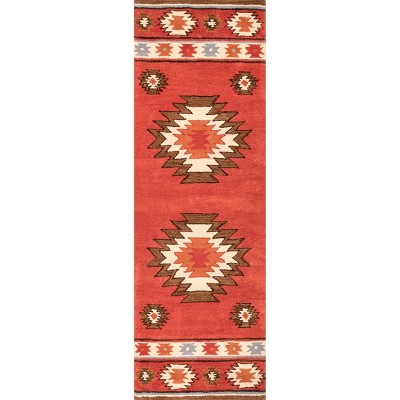 Nuloom Shyla Southwestern 2x12 Wool Runner Rug for Living Room Bedroom Dining Room Entryway Hallway Kitchen, Wine/Orange