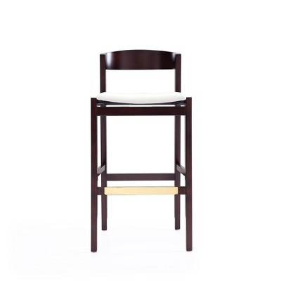 Danish Modern Ivory Faux Leather Beech Wood Barstools - Set of 3