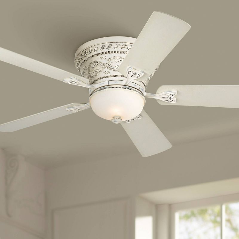 52" Casa Vieja Ancestry Shabby Chic Hugger Indoor Ceiling Fan with Dimmable LED Light Remote Control Rubbed White Frosted Glass for Living Room House, 2 of 10