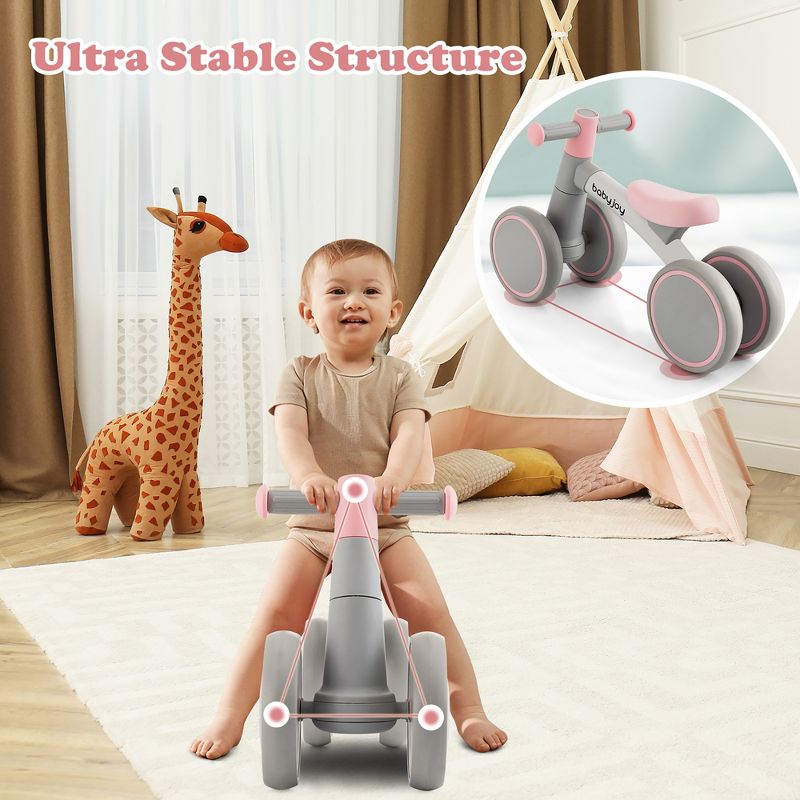 Babyjoy Baby Balance Bikes w/4 Wheels for 12-36 Months Toddler Mini Bike Pink\Blue\Grey, 5 of 13