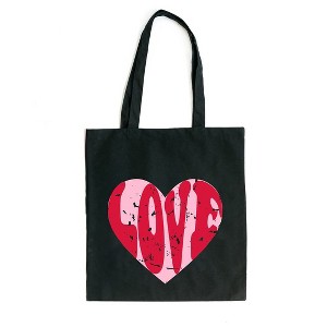 City Creek Prints Pink Love Heart Distressed Canvas Tote Bag - 15x16 - Black - 1 of 2