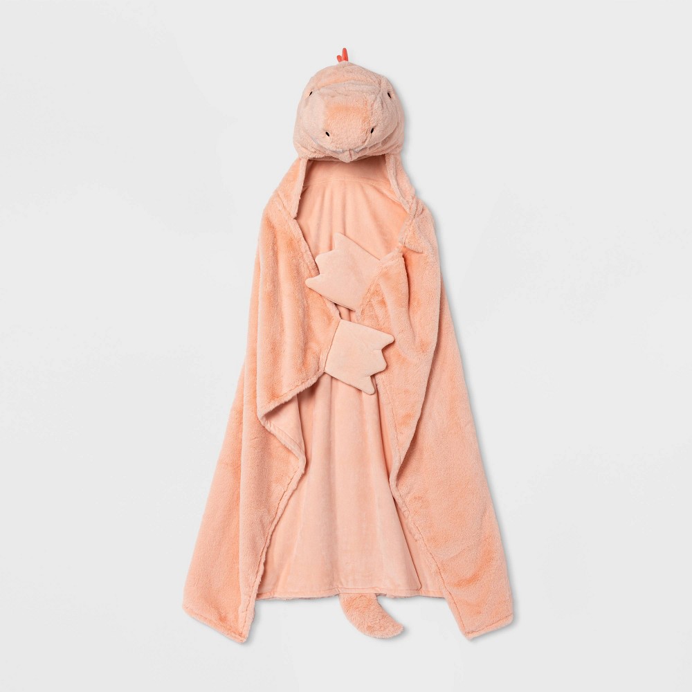 Photos - Duvet Dinosaur Kids' Hooded Blanket Pink - Pillowfort™