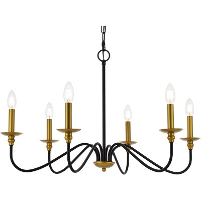 Rohan Matte Black and Brass 30" Adjustable Height Chandelier