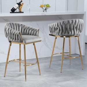 Grey Counter Height Bar Stools Velvet Kitchen Island Counter Bar Stools - 1 of 4