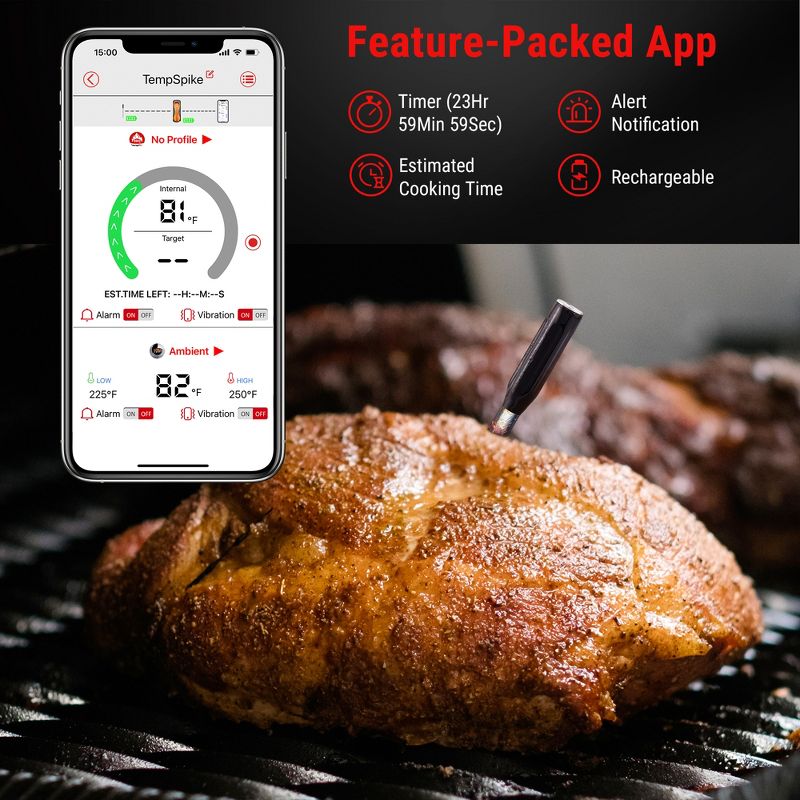 ThermoPro TempSpike 500FT Wireless Meat Thermometer, Bluetooth Meat Thermometer for Grilling Smoking BBQ Oven Smoker, 4 of 9