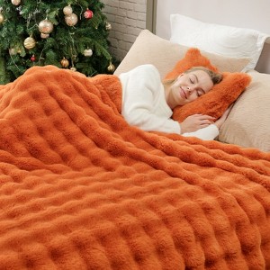 Cozy Bliss Bubble Faux Fur Throw Blankets, Plush Soft Thick Blanket for Sofa, Bedroom, Living Room - 1 of 4