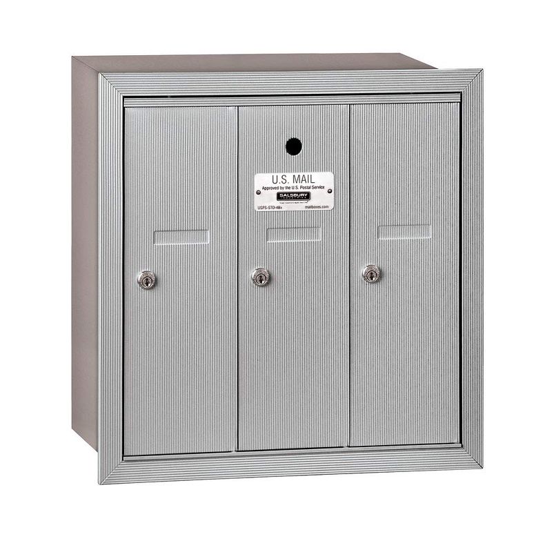 Salsbury Industries Vertical Mailbox - 3 Doors - Aluminum - Recessed Mounted - USPS Access, 1 of 6
