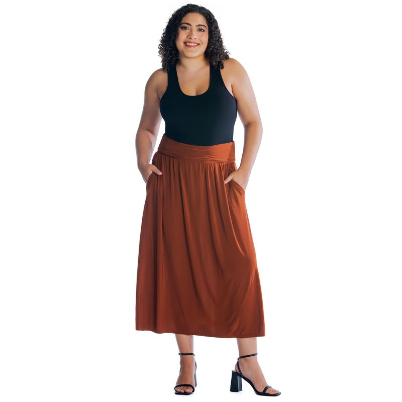 24seven Comfort Apparel Foldover Plus Size Maxi Skirt With Pockets, 5 of 7