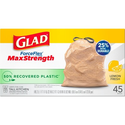 Glad ForceFlex MaxStrength Recovered Plastic Trash Bag - Lemon Fresh - 13 Gallon/45ct