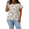 Agnes Orinda Women's Plus Size Floral Printed Lace Panel Keyhole Back Flare Sleeve Blouses - 2 of 4