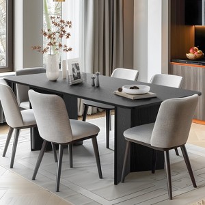 SpassWay 30"H Modern Wood Dining Table Kitchen Table Conference Table Gaming Table with Double Pedestal Walnut/Black/Natural Wood - 1 of 4