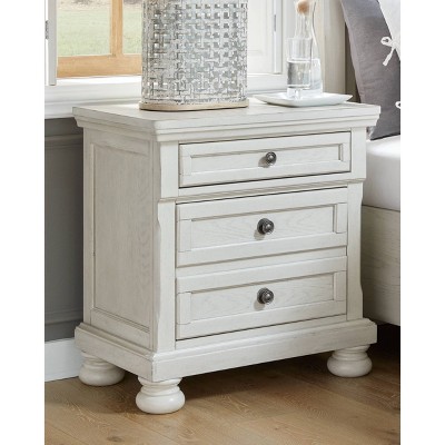 Elegant Antiqued White 2-Drawer Nightstand with Bronze-Tone Hardware