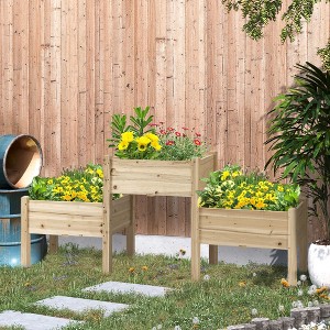 Okak Solid Wood Raised Garden Bed with 3 Planter Boxes, Elevated Wooden Plant Stand with Drainage Holes for Vegetables, Herbs, Flowers - 1 of 4
