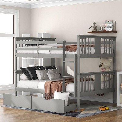 Streamdale Full over Full Bunk Bed with Drawers and Ladder for Bedroom, Guest Room Furniture-Gray