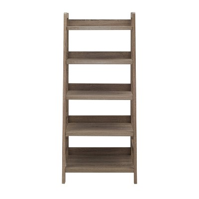 Modern Gray Wood Ladder Bookcase with 5 Spacious Shelves