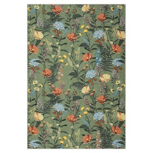 2 x 6 ft Pearl Velvet Black Rectangular Hallway Bathroom Entryway Kitchen Office Foldable Flower Printed Modern Washable Area Rug - 1 of 4