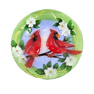 18" Glass Birdbath and Cardinal Bird Red - Alpine Corporation: Weather-Resistant, Freestanding Outdoor Decor - 1 of 4