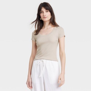 Women's Slim Fit Short Sleeve Ribbed Scoop Neck T-Shirt - A New Day™ - 1 of 3