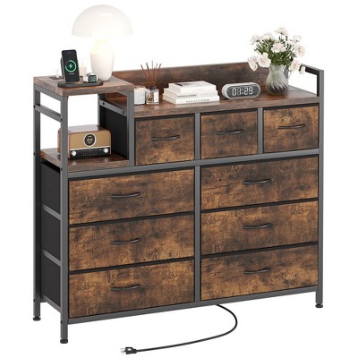 Dresser for Bedroom with 9 Drawer, Tv Stand with Charging Station, Fabric Chest of Drawers for Bedroom