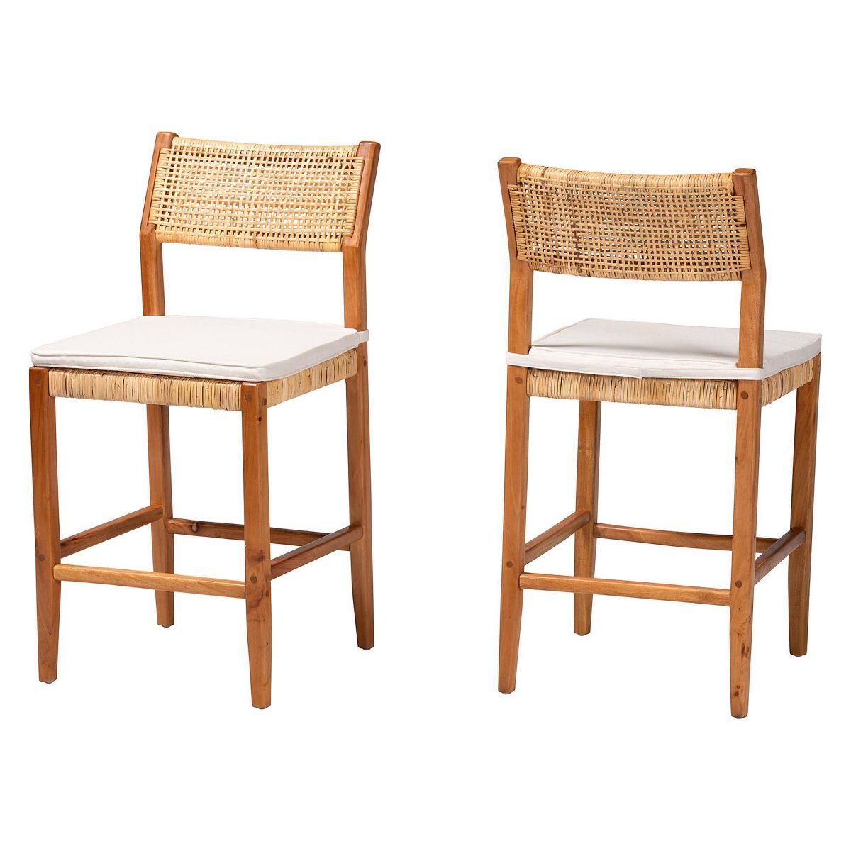 bali & pari Chatura Natural Rattan and Mahogany Wood 2  Piece Counter Stool Set Light Honey/Honey