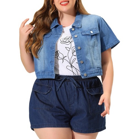 Agnes Orinda Plus Size Shorts for Women Roll Hem Denim Jeans Short Pants  Blue 4X