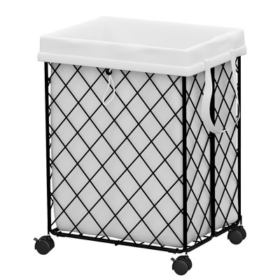 VYNXARIA Laundry Basket with Wheels, Rolling Laundry Hamper, Detachable and washable lining, metal frame,white