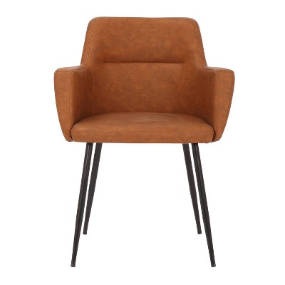Modern Light Brown Faux Leather Accent Chair with Metal Legs