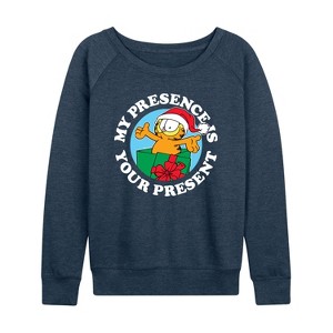 Women's - Garfield - My Presence Is Your Present Lightweight French Terry Wide Neck Long Sleeve Shirt - 1 of 4