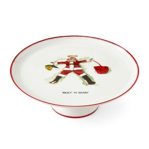 Kit Kemp by Spode Doodle 10.7" Cake Stand, Best in Snow Doodle, Whimsical Santa Illustration, Fine China Cake Display for Elegant Dessert Presentation - 1 of 4