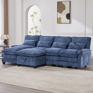 MOONMISS 106" U Shape 4 Seat Chenille U-Shaped Sleeper Sofa with Chaise Lounge, Ottoman & Pillows for Living Room - 1 of 4
