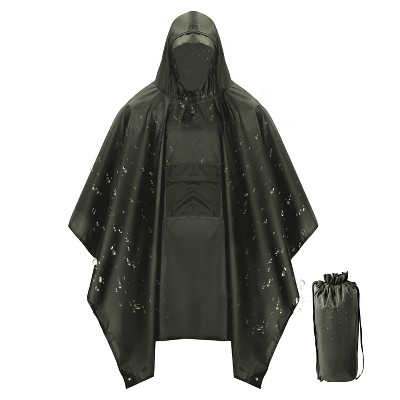 LakeForest"3-in-1 Unisex Waterproof Hooded Rain Poncho with Sleeves, Pocket for Hiking, Camping & Emergencies"green