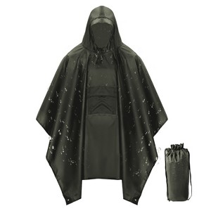 LakeForest"3-in-1 Unisex Waterproof Hooded Rain Poncho with Sleeves, Pocket for Hiking, Camping & Emergencies"green - 1 of 4