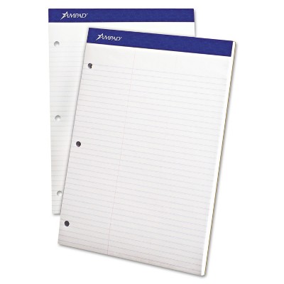 Ampad Double Sheets Pad Law Rule 8 1/2 x 11 3/4 White 100 Sheets 20345