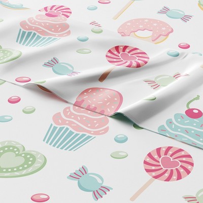 Kids Queen White Microfiber Candy Print Sheet Set