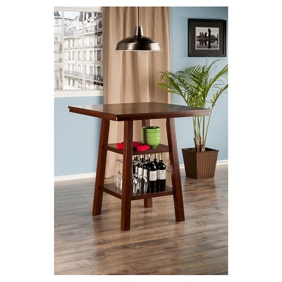 Winsome Orlando 33.86" Square High Walnut Dining Table with Storage