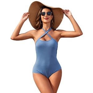 BLUEMING Womens Camisole Tank Top Criss Cross Halter Double Lined Backless Bodycon Crop Tops Going Out Outfits - 1 of 4