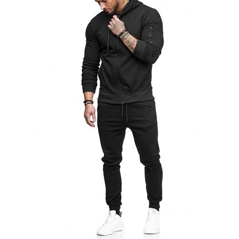 Men s Tracksuits 2 Piece Hooded Athletic Sweatsuit Zip Jogging Sportsuits Black L Target