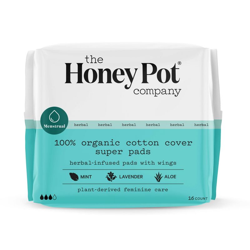 The Honey Pot Company, Herbal Super Pads with Wings, Organic Cotton Cover - 16ct, 1 of 16