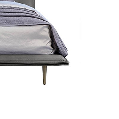 Metis Gray Top Grain Leather Upholstered Queen Bed with Metal Legs