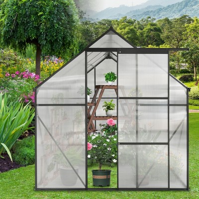 NicBex 6x8 FT Polycarbonate Greenhouse with Raised Base and Anchor Aluminum Heavy Duty Walk-in Greenhouses for Outdoor Backyard in All Season, Black