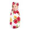 Touched by Nature Infant Girl Organic Cotton Swaddle Blanket and Headband, Hibiscus, One Size - 3 of 3