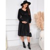 Womens Maternity High Waist V Neck Lantern Sleeve Casual Elegant Baby Shower Dress - 2 of 4
