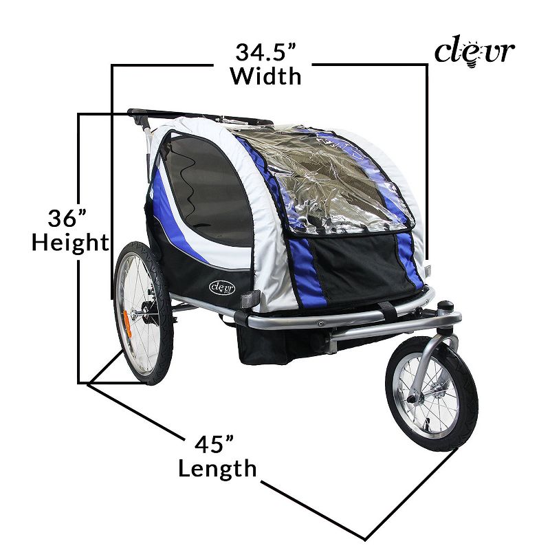 ClevrPlus Deluxe 3-in-1 Bike Trailer Stroller Jogger for Kids, Blue, 4 of 8