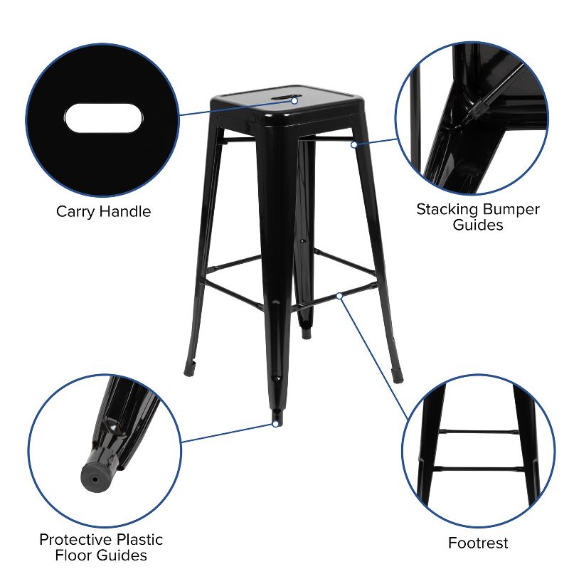 Emma and Oliver 4 Pack 30" High Metal Indoor Bar Stool - Stackable Stool, 5 of 14