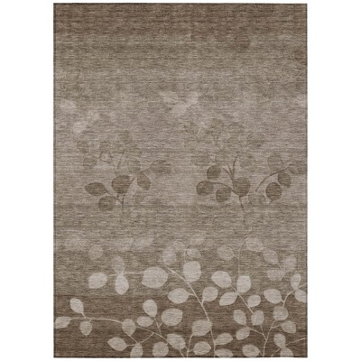Taupe And Beige Floral Washable Indoor Outdoor Area Rug
