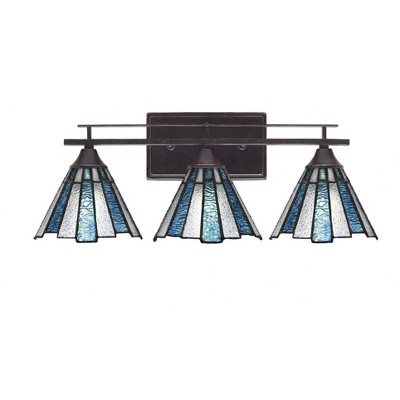 Toltec Lighting Uptowne 3 - Light Vanity in  Dark Granite with 7" Sea Ice Art Glass Shade