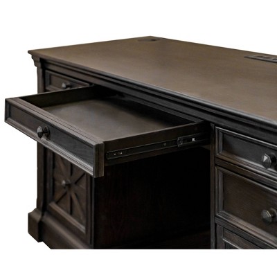 Kingston Dark Brown Wood Office Desk with Hutch and USB Ports