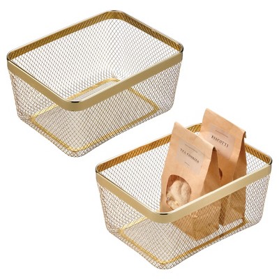 Metal Mesh Pantry Basket for Kitchen Storage - Set of 2 - Gold