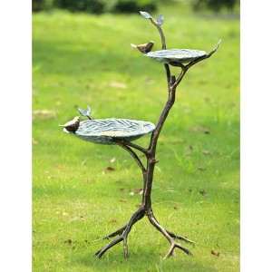 SPI Home Gossiping Birds Birdfeeder – 34" Tall Metal Standing Outdoor Feeder with Sculpted Bird Trio and Leaf Bowl Design - 1 of 3